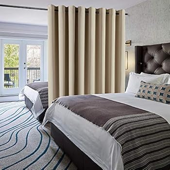 Rose Home Fashion Divider Curtain Premium Heavyweight Total Privacy Blackout Curtains for Bedroom, Living Room 8ft Tall x 12.5ft Wide (Beige)