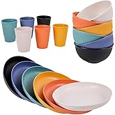 18pcs Wheat Straw Dinnerware Sets, HXYPN Unbreakable Reusable Dinnerware Set Kitchen Cups Plates and Bowls Sets Dishes Set Dishwasher and Microwave Safe