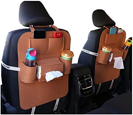 ECAREE BSF20001BR Seat Bag Set, Car Back Seat Organiser, Cells and Electronics Supporter, Multi-Pocket Travel Storage, Space Saving - Pack of 2 (Brown)