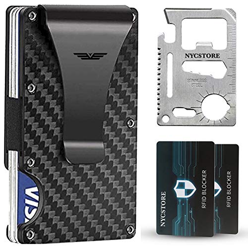 Carbon Fiber Slim Wallet | RFID Minimalist Wallet | Carbon Fiber Money Clip | Card Holder Wallet for Men and Women | Fiber Wallets | Slim Wallet | Cash Money Clip | 2018 New Version