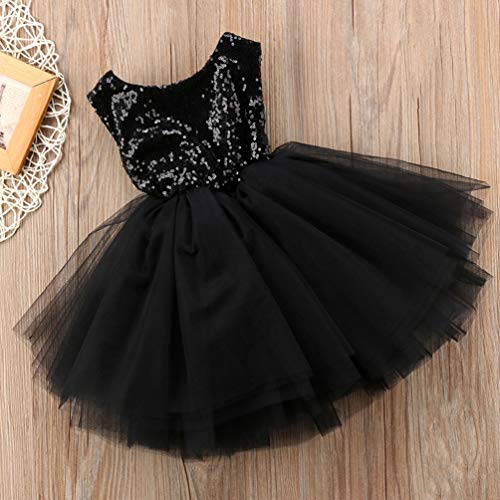 Toddler Girl Baby Lace Flower Sequin Tutu Dress Tulle Pageant Wedding Party Formal Girls Dresses Black 18-24M