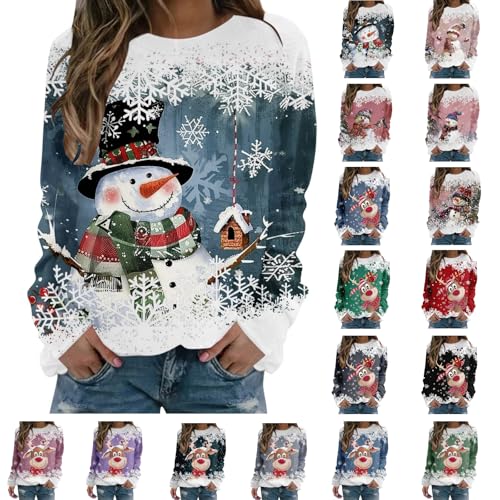 tops for women uk, oversized knitted jumper women, Womens snowman Print Sweatshirt Casual Long Sleeve Round Neck Loose Pullover