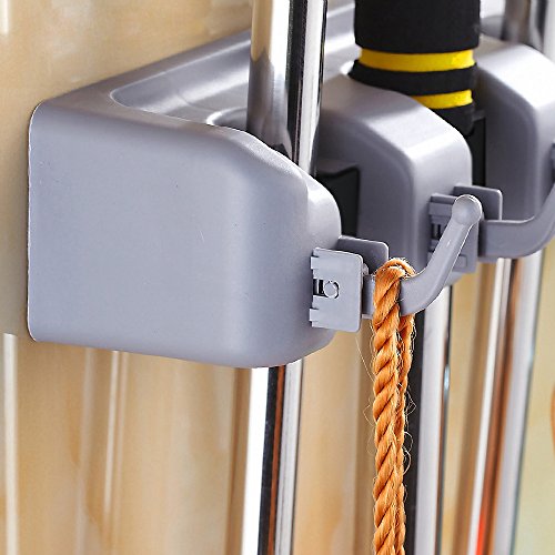 Digital Ant Mop and Broom Holder, Wall Mounted Garden Tool Storage Tool Rack Storage & Organization for Your Home, Closet, Garage and Shed (4 Positions with 5 Hooks) - Thumbnail 6