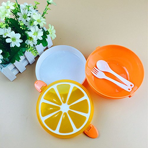 1KTon Salad BPA-Free Lunch Container with Large 2-Compartment Bento-Style Tray for Salad Toppings and Snacks and Built-In Reusable Fork For Children