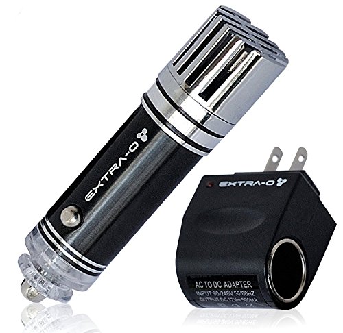 EXTRA-O Car Air Purifier Ionizer with Home 12V Adapter - Removes Cigarette Smoke, Bacteria, Odor Smell - Helps With Allergies - Mini Air Cleaner Gadget Smoke Eater Eliminator Remover - Black