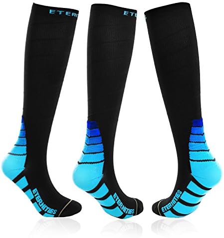 Eternities Compression Socks for Men &amp; Women - BEST Copper Stockings for Flight,Travel,Medical,Nurse,Athletics,Running,Maternity Pregnancy,Varicose Veins,Edema. (Medium, Black/Blue)