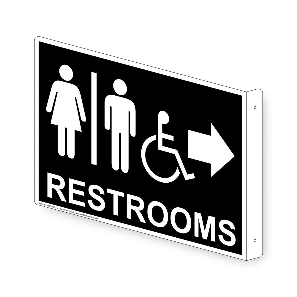 Photo 1 of ComplianceSigns.com Accessible Restrooms Right Wall Sign, Projection-Mount 13x10 inch Black Aluminum for Public Bathrooms