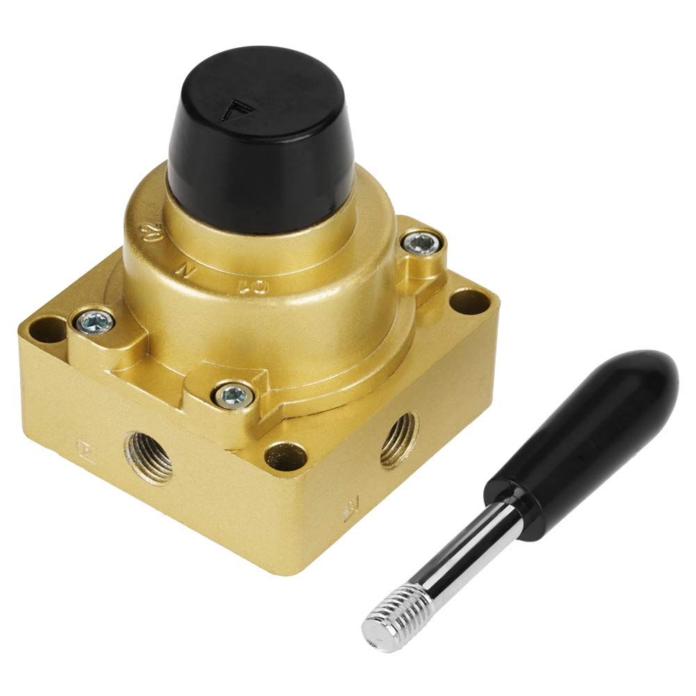 Oumefar 1/4" 3 Position 4 Way Pneumatic Valve Air Flow Control Manual Valve Aluminum with Rotating Handle Lever