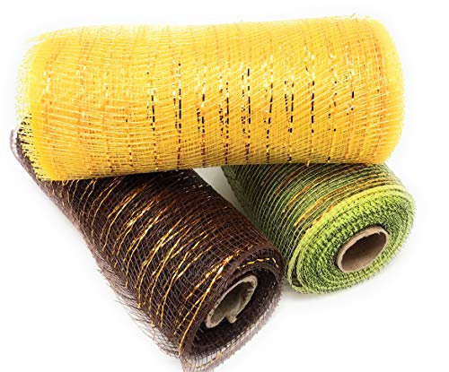Fall Thanksgiving Decorative 5 Yard Mesh Rolls (Pack of 3) for Crafting Wreaths and Zip Ties for Securing Mesh to Frames (Dark Brown, Gold, Green) - Thumbnail 3