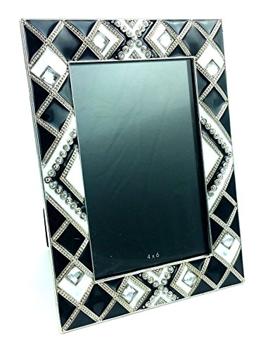"Blackstar" Decorative Metal Picture Frame, 4 X 6" with White Diamond Jeweled Accents. High-gloss Hand Painted Enamel.