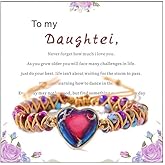 For Daughter- Love You Forever Jasper Heart Bracelet,Handmade Beaded Bracelets for Women Inspirational Jewelry Gifts for Daughter Colorful Natural Stone Beaded Wrap Bracelet Adjustable Bracelets