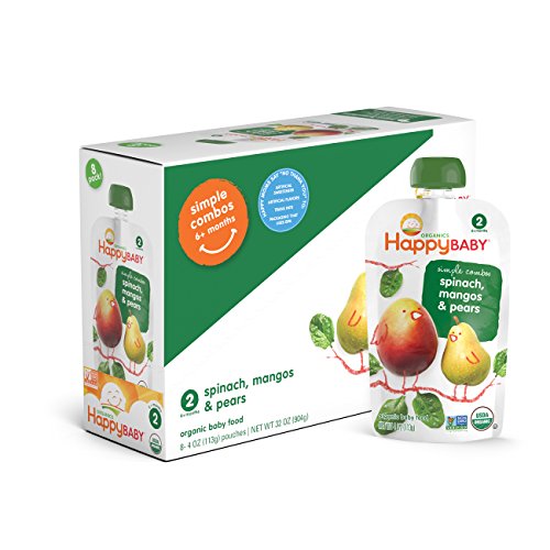 Happy Baby Organic Stage 2 Baby Food, Simple Combos, Spinach Mango & Pear, 4 Ounce, 8 count (Pack of 2)