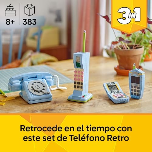 Creator 3 en 1 Teléfono Retro de Juguete con Dial Giratorio - Se Transforma en Teléfono de los 80 o 2 Móviles de los 2000 - Regalo para Niñas y Niños de 8+ Años - Decoración de Estantería 31174