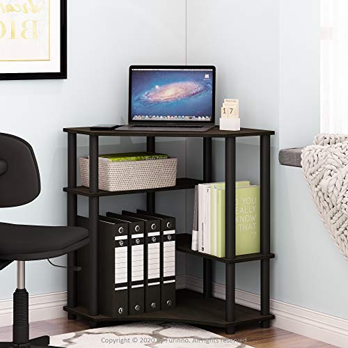 FURINNO TURN-N-TUBE DESK, GAMING DESK WITH SHELVES, CORNER COMPUTER DESK WITH SHELVES, OFFICE DESK, SPACE SAVING, FOR HOME OFFICE, BEDROOM, ESPRESSO