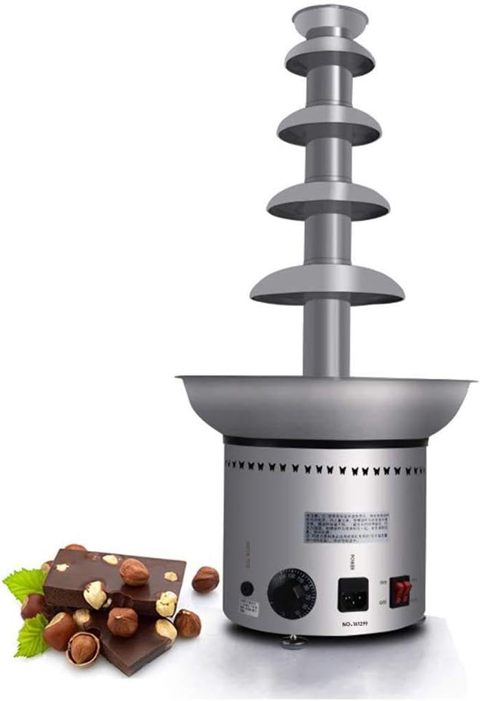 YHLZ Chocolate Fountain, Home Whisper Quiet Motor Chocolate Fondue Fountain Electric Stainless Steel Heated Basin 6-8 Lb Capacity Five Layers 210W