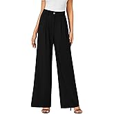LYANER Women's High Waist Casual Wide Leg Long Palazzo Pants Button Down Loose Business Work Office Trousers with Pockets Black Medium
