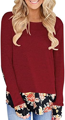 Aliex Women's Tunic Top Long Sleeve Casual T-Shirt Floral Sweatshirt Red S