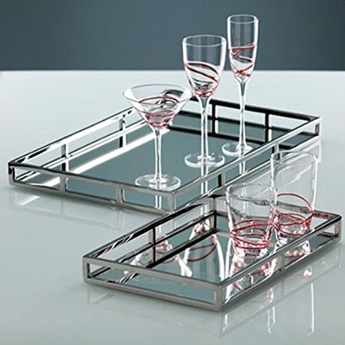 Beautiful Mirrored Tray With Chrome Rails, Elegant Square Vanity Mirror
