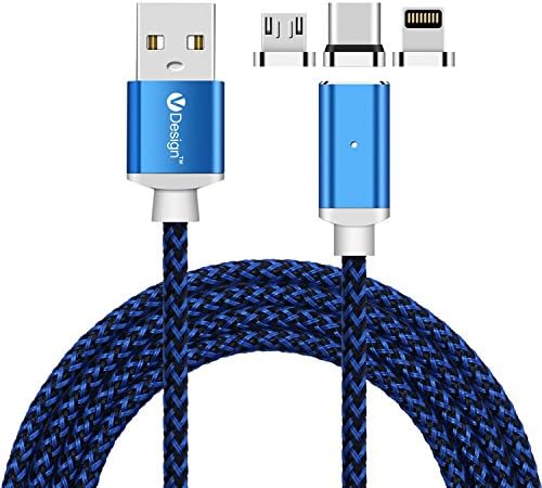 ACALI 3 in 1 Magnetic USB Type C Micro Lighting Cable Charging Cord 3.3ft/6.6ft/10ft Charge Data Sync Android USB-C Charger for Apple iPhone X/8/8Plus/7/7 Plus/6s iPad Pro, Samsung Galaxy S8 HTC LG