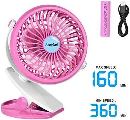 AsapGot Mini Battery Operated Clip Fan, Portable Table Fan Powered by 2600mAh Rechargeable Battery or USB, Quiet and Powerful Desk Personal Fan for Baby Stroller Car Gym Camping (Pink)
