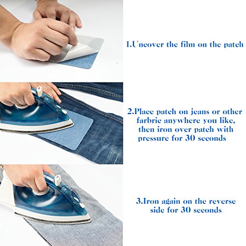 Muscccm 15 Pcs 5 Colors Iron On Sew On Denim Patches For DIY Clothing Jeans Jackets Bags Iron-on Repair Kit 3 Size (5 x 5 Inch, 3 x 3 Inch, 3 x 2 Inch)