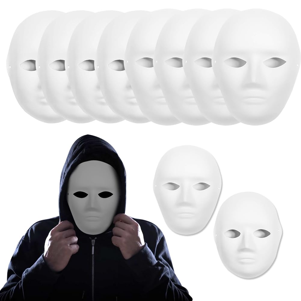 LGQHCE DIY White Paper Masks, 8 Pcs Women Men Full Face Masks, Masquerade Masks, Personalised Face Masks, White Graffiti Mask, Hand Painted Personality Mardi Gras Mask, for Cosplay Carnival