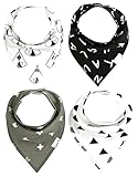Nibble Baby Bandana Drool Bibs Adjustable Snaps for Boys/Girls/Unisex 4-Pack 100% Absorbent Organic Cotton design bibs 3-24 Months