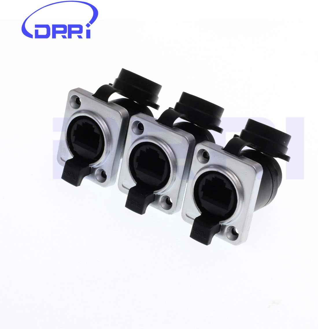 DRRI 3pcs Straight Dual Port RJ45 Socket,Ethernet Waterproof Connector IP65 pane Mount Compatible CAT5e