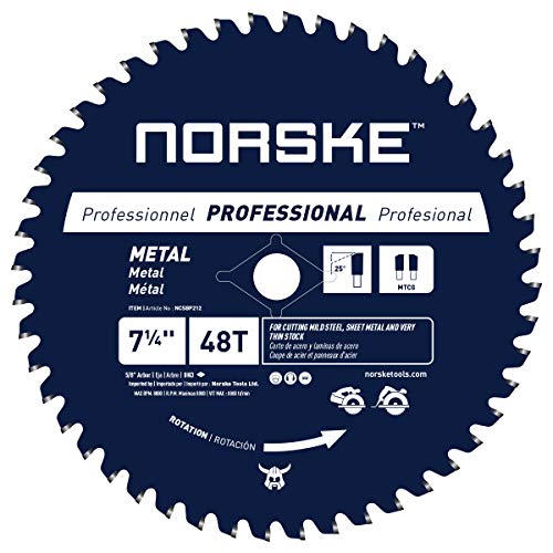 Norske Tools NCSBP212 Hoja de sierra de corte de metal de 7-1/4 pulgadas y 48T para techos de acero, revestimientos metálicos, tuberías de acero, pernos de acero y más, orificio de 5/8 pulgadas