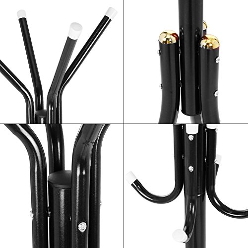 Fashine Metal Entryway Coat Rack Hat Hanger Holder Display Stand Hall Tree with 12 Hooks, Tripod Base for Umbrella Purse Handbag Jacket Scarf (US Stock) (Black) - Thumbnail 6