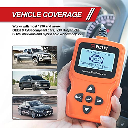 Vident iEasy200 OBD2 Scanner, Code Reader for Engine Fault Check, I/M Readiness Smog Check, CAN Diagnostic Scan Tool for All OBDII Protocol Cars