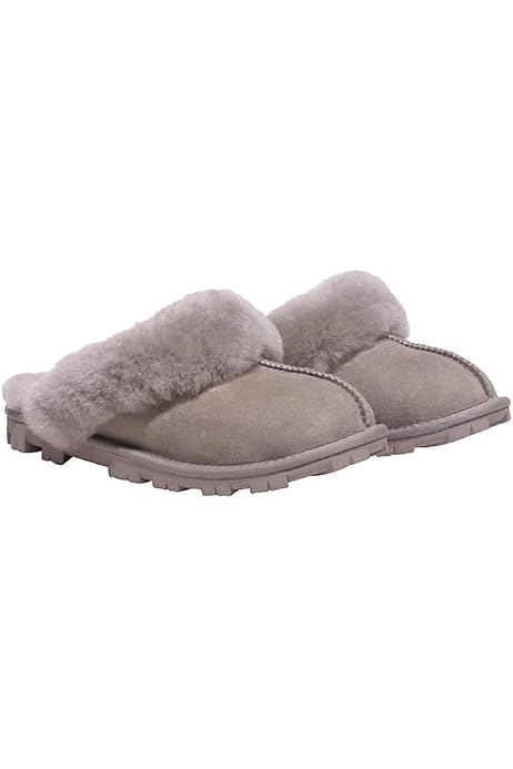 grey sheepskin slippers womens