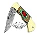 Best.Buy.Damascus1 Multi Color Wood 5.5'' Custom Handmade Damascus Steel Double Brass Bloster with Sharpening Rod Folding Pocket Knife Back Lock Prime Quality Come with Leather Sheath