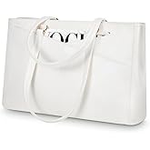 LOVEVOOK Laptop Bag for Women 15.6 Inch Tote Bags Waterproof Leather Briefcase Computer Women Business Office Work Bag,White