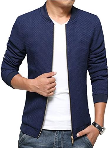 LOVECC Men's Jacket Stand Collar Slim Fit Casual Solid Outdoor Coats Navy XL