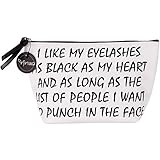Hinwo Premium PU Leather Black and White Printing Cosmetic Bag Portable Travel Toiletry Pouch Makeup Bag Organizer with Zipper Closure (I Like My Eyelashes)