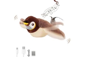 puyode Flying Bird Cat Toy, Flapping Bird Cat Toy, Simulated Chirping Bird Cat Toy Flapping Wings, Rechargeable Interactive Bird Cat Toy, Interactive Cat Exercise Toys (Sparrow)