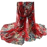 Winhurn Beautiful Fashion Voile Flower Long Size Women Scarf Wrap (Red)