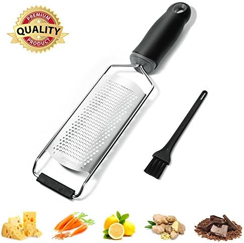【UPGRADE】Stainless Steel Kitchen Zester Tool, RVOKOMS Professional Garlic Grater, Cheese, Potato, Chocolate, Ergonomic Non-Slip Rubber Handle and Footpad, Cleaning Brush and Dishwasher Safe