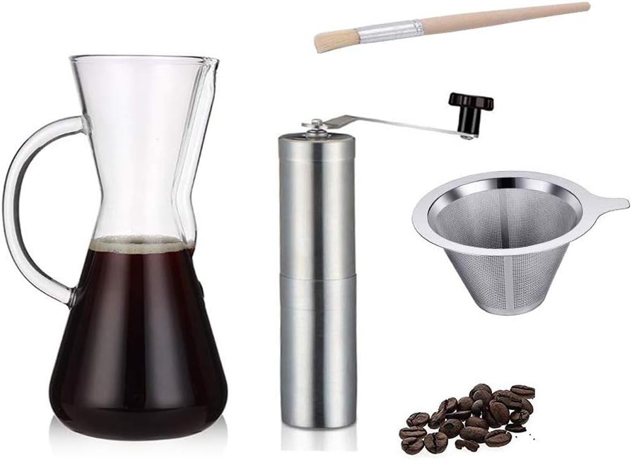 Cold Brew Coffee Maker set Manual Conical Burr Coffee Grinder Stainless Steel Filter Plus Brush (800ml)