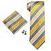 Landisun Stripes Mens SILK Tie Set: Tie+Hanky+Cufflinks 15N Blue Yellow, 3.25