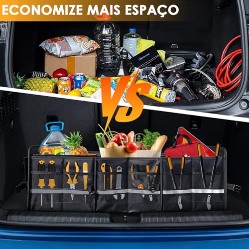 Organizador Multiuso Carro Viagen Grande Impermeável Caixa Organizadora Porta Mala Dobrável com 3 Compartimento Bolsa Térmica Caixa Armazenamento Carro SUV MPV Caminhão Van Caminhonete