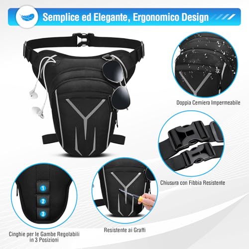 VOBUKE Motorcycle Leg Bag Waterproof Tactical Leg Bag Leg Bag Sports Waist Bag Waist Bag Men Women with Reflective for Travel Camping Trekking Cyling Outdoor