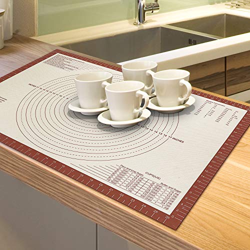 Silicone Baking Mat Pastry Board Extra Large 28''x20''- Non Stick Silicon Dough Rolling Mat Non Slip Kneading Counter liner With Measurements - Fondant/Pie Crust/Pizza/Bread/Cookie Mat by SUNRICH