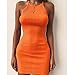 TLOOWY Mini Dress, Women Sexy Halter Neck Sleeveless Short Bodycon Dress Summer Party Club Dress Solid Color (Orange, Small, s)