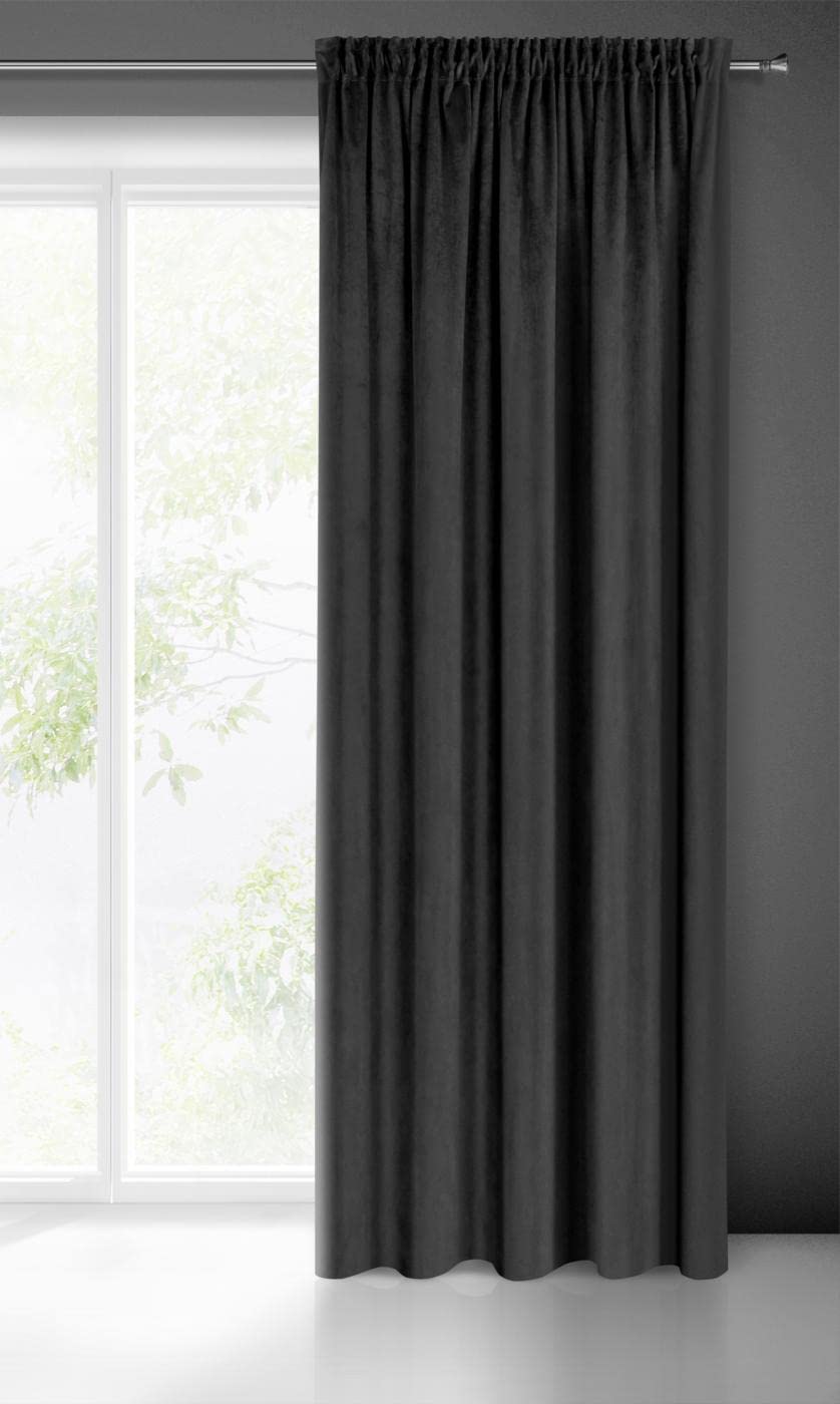 Eurofirany PIERRE Soft Plain Opaque Velvet Curtain with Rufflette Tape For Rail - 1 Unit, Fluffy Panel Drape Classic Glamour Elegant Living Room, Bedroom, 215 g/m2, W55 x L118, Black