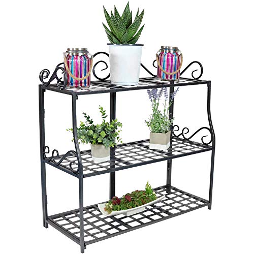 Sunnydaze 3-Tier Metal Iron Plant Stand with Scroll Design