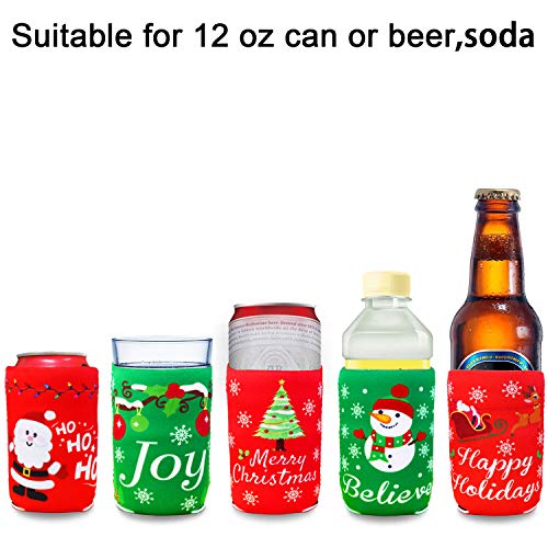 Tifeson Christmas Beer Can Coolers Sleeves - 12 Pack Xmas Holiday Can Insulated Covers for Christmas Party Decorations Supplies - Neoprene Coolers for 12-Ounce Canned Beverages, Bottle, Drink