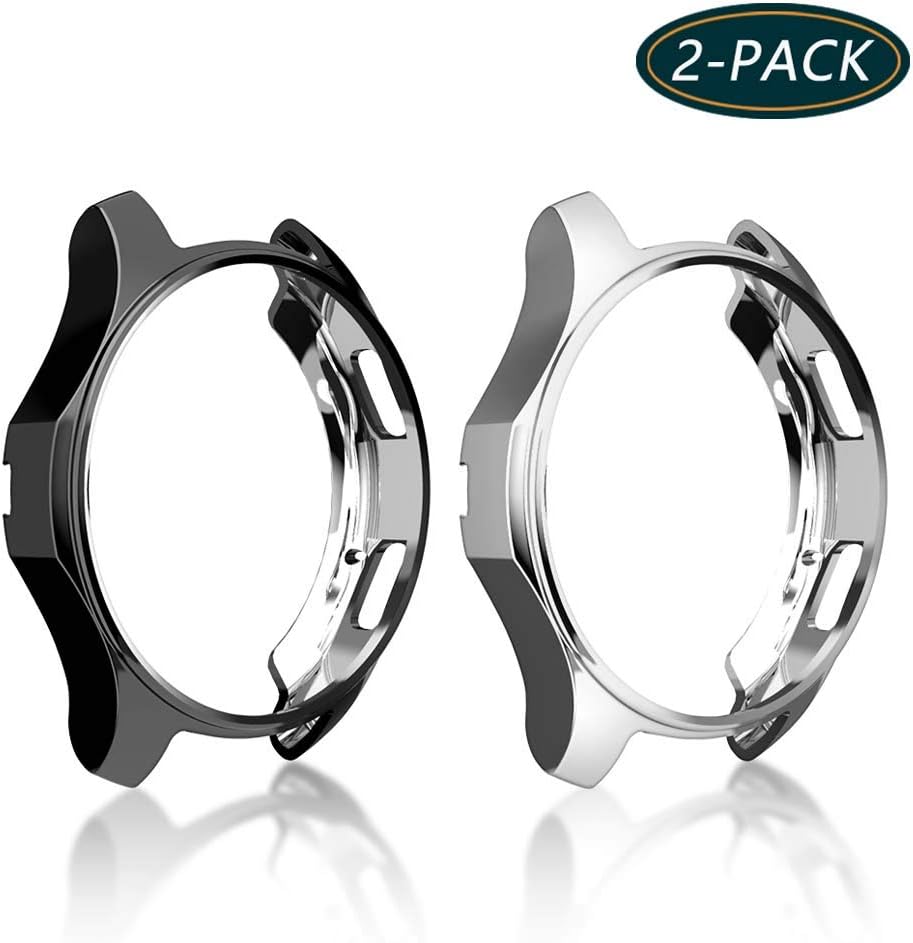Jvchengxi for Samsung Galaxy Watch 46mm case, Soft TPU Slim Plated Case Anti-Shock Cover All-Around Protective Bumper Shell for Galaxy Watch 46mm SM-R800 Smartwatch(Black/Silver)