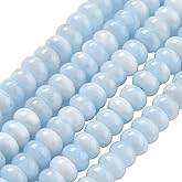 PONABEADIY 1 Box 2 Strands 148PCS 5X8MM Light Blue Natural White Jade Beads with Holes Rondelle Gemstone Crystal Stone Smooth Spacer Abacus Disk Charm Bead for Jewelry Making Earrings Diy Craft Supply